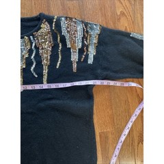 Vtg 80s 90s Silk Sweater Womens L Black Sequin Glam Bling Avant Garde Artsy