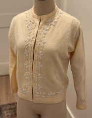 Jeri-Jo NY Hong Kong Vintage 50’s-60’s Hand Beaded Cardigan Sweater Yellow SZ 40