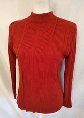 80’s Vintage Sweater Ribbed Red Zip Back Mock Neck Acrylic Retro Classic Women L