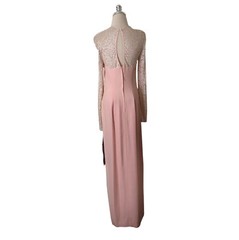 Loralie Vintage Maxi Dress Size 8 Pink Lace Bodice Soutache Side Slit Sheath New