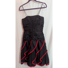 Vtg Hanna Lee Black Red Ruched Formal Dress Size 5/6 Glam Rock Goth Grunge