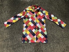 Vtg 60’s/70’s Multicolor Patchwork Polyester Blend Long Sleeve Blouse~S/M