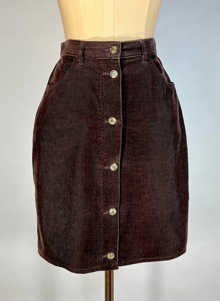 Vintage 1990’s brown corduroy button-front hi-waist short skirt by PATRICK X
