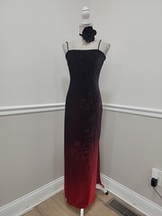 Vtg Y2K Status Collection Velour Ombre Red Black Whimsigoth Maxi Slip Dress