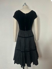 1950s Black Velvet and Taffeta Dress by R&K Originals, Extra Small to Small