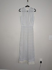 Courreges Paris Vintage 70s Blue White Sheer Striped Maxi Dress Deadstock NWT 0