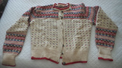 Vintage Handknit NORWEGIAN WOOL SWEATER Ladies, Cream, Red, Blue, Gold, Brown