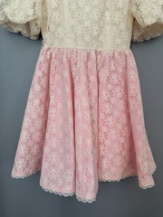 Vtg Square Dance Dress Co Size 8 White Lace Bodice, Pink Lace Skirt, Puff Sleeve