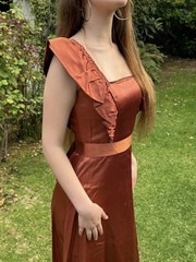 Vintage 40s 50s handmade S Heavy Satin long maxi dress Big Bow