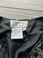 Vintage Beaded Evening Jacket Black Silver Silk Papell Boutique 60s Real Silk