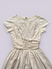 Vintage 1940s/50s Bobbie Brooks Ivory Cotton Capped Sleeve Day Dress Size XS/S