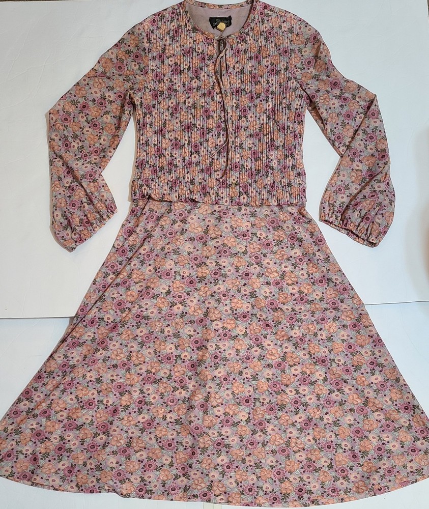 Vtg 1970s Sue Brett Maxi Floral Dress Womens Sz Medium Prairie Cottage Core EUC