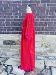 Vintage Red Orange Terry Towel Maxi Dress Caftan Lounge Coverup Handmade READ