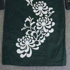 Alfred Shaheen Dress Est ~ 14 (L) Green VTG 60s 70s Floral Print SHEER SLEEVE