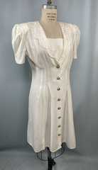 Vintage Dress SIZE 10 LARGE PETITE ivory white short CAROLINE WELLS 80s 90s