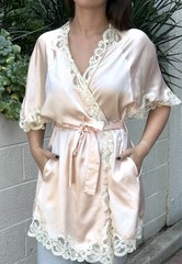 Vintage Eve Stillman M 100% Silk & Lace Robe Cut Tag Pink Romantic Designer