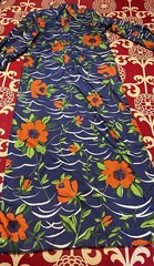 Vintage Howard Wolf Blue Orange Floral Dagger Collar Maxi Belted Shirt Dress-M