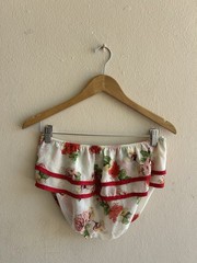 Women’s Floral Print Strapless Top Regular Size, White w/ Red Trim