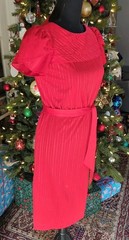 VTG 70s 80s Striped Short Sleeve Dress, Sash Belt Women’s S/M, Red