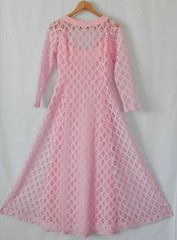 Vtg ILGWU Unionmade Dress Pink Lace Maxi Fit-Flared Long Sleeve Size S