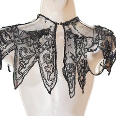 Antique Victorian French Jet Beaded Net Mantle / Capelet Mourning Attire AS IS