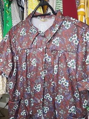 1970s Vintage Polyester Floral Collared Blouse Sz L