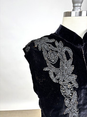 Antique Victorian Black Velvet Mourning Shawl Cape w Jet Beads Appliqué Fringe
