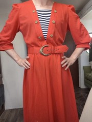 Vintage 80s Dress Casual Red Sailor Stripes Belt Tabby of California Size 12 L