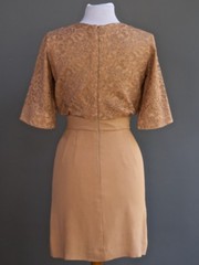 VTG 60s Pin Up Bombshell Party Cocktail Dress Lace Bodice Bow In Front XS S
