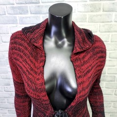 Vintage 90s TSP Womens S Red Black Ombre Open Knit Cardigan Duster Tie Front
