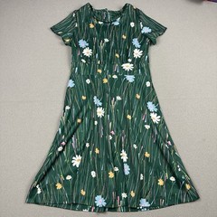 Vtg 70’s Women’s Shift Dress Green Retro Floral Print Polyester 32” W 40” L