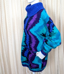 Vtg 80s Pappagallo Mohair Blend Psychedelic Wave Cowl Neck Chunky Sweater sz M