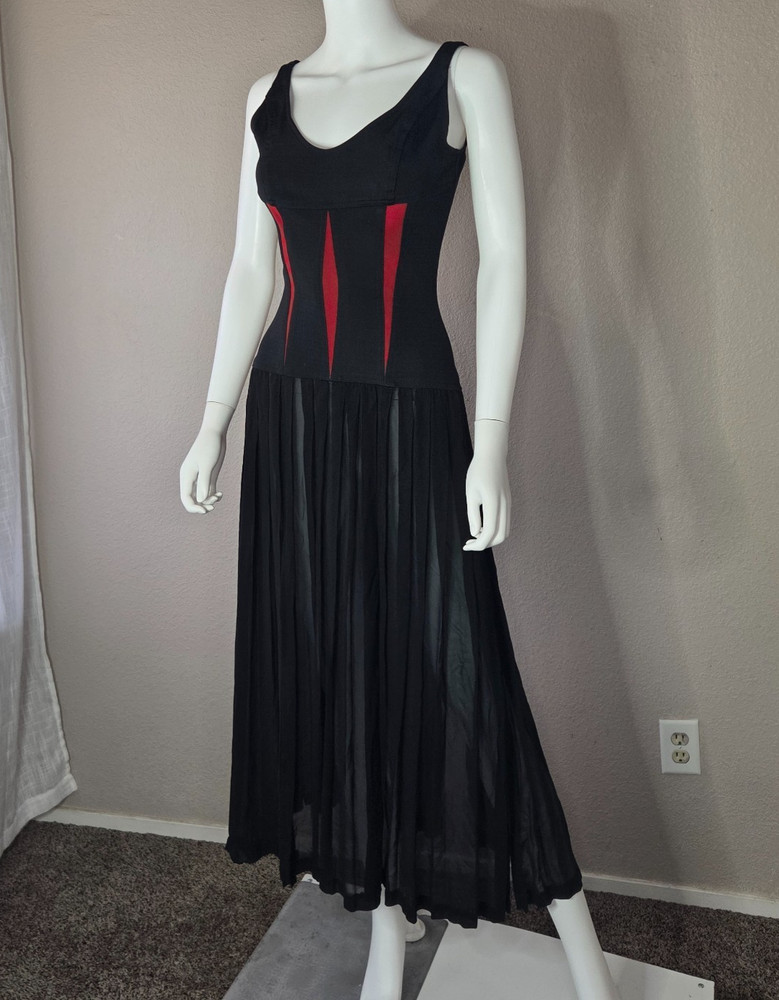 JOHN MURROUGH Vintage Black & Red Corset Bodice Black Sheer Panel Size Small