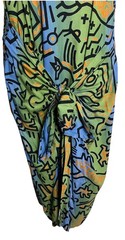 90s RARE Haring Style Pop Art Graphic Dress Dancing Figures Passport Pier 1 Sz.S