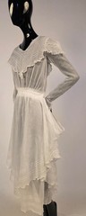 EDWARDIAN TEENS WHITE BATISTE TEA DRESS W VALENCIENNES LACE + FLARED SIDE SKIRT