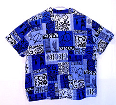 Vintage Woman’s Hilo Hattie Blue Barkcloth Turtle Hawaiian Aloha Shirt LG