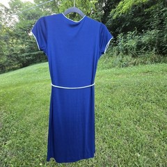 Vintage Navy Dress with White Trim Button Detail Tie Belt 1960s 70s Union Made
