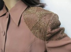 VTG 1940s *FRED A. BLOCK Original* COPPER BEADED GABARDINE COCKTAIL SUIT 38-Bust