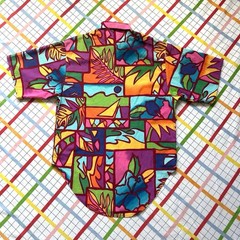 Vintage Vicky Barr 90s Hawaiian Shirt Women Medium Bright Abstract Floral Print