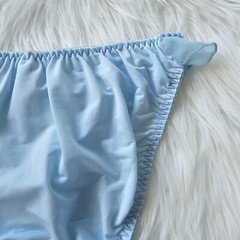 Vintage Sissy Lace Panty Blue Nylon Spandex Blend Brief Size Small Hip 32-36″
