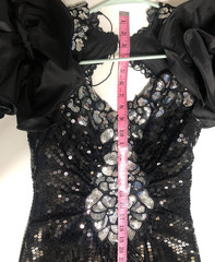 Vintage Alyce Designs Black Sequin Evening Gown w/ Puff Sleeves Size 8 USA