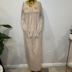 Vintage Fairycore Long Sleeve Dress Nightgown Floral Embroidery Lace Trim Maxi L