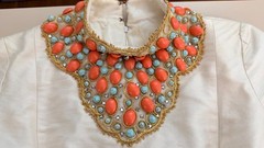 Vintage 1960’s Cream Silk Turquoise Coral Beaded Cocktail Dress Size XS