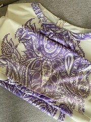 Vintage 1960s Sacony ivory dress with purple paisley mod summer polyester retro