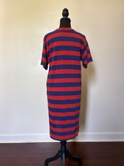 Diplomat 1980s Vintage Red/Blue Striped Shift Dress, Polyester/Cotton, Medium