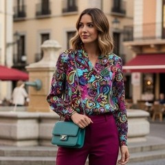 Jaeger 32 Vintage 80’s Great Britain Psychedelic Paisley Heart Blouse Multicolor