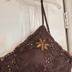 Cache Brown Silk Beaded Lace Handkerchief Hem Dress Women’s M Fits S Vintage