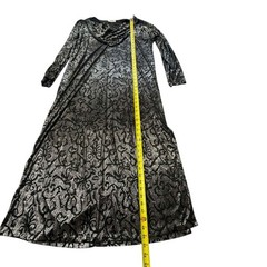 Vintage Judy Smith Black and Silver Metallic Damask Print Cowl Neck Maxi Dress w
