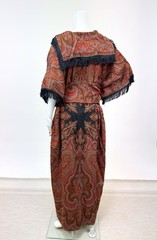 Antique Paisley Tapestry Kashmir Robe or Jacket Red Orange Fringe AS IS