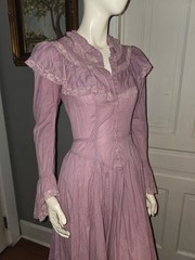 Vintage Foxy Lady 1970s Lilac Lavender Button Down Prairie Dress Cotton Xs/S